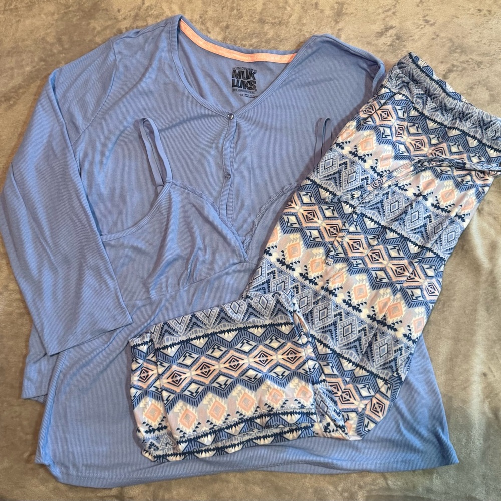 Muk Luks ribbed knit and dream cloud three piece lounge set. Size 1X